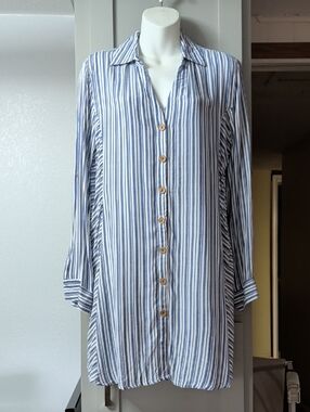 Club Z Collection Striped Button-Up Shirt in Blue and White